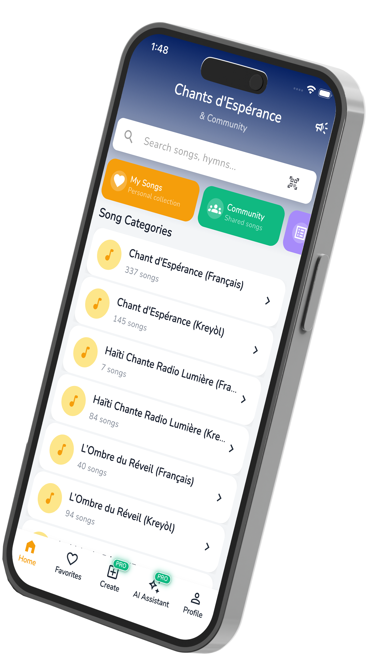 Écran de l'application : Fil de la communauté